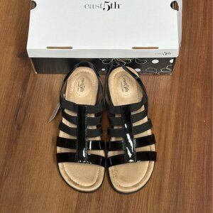 East 5th EF Ivey Slip On Sandal Women's Sz 9.5M Black Wedge Heel Sling back